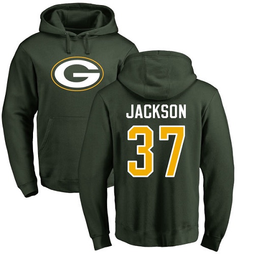 Men Green Bay Packers Green 37 Jackson Josh Name And Number Logo Nike NFL Pullover Hoodie Sweatshirts